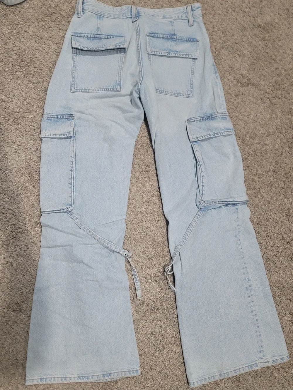 Zara Mid Rise Light Blue Wash TRF Belt Loop Cargo Wide Leg Jeans 4 - Picture 6 of 11